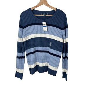 KAREN‎ SCOTT Women's Striped Cable Knit Crew Neck Long Sleeve Sweater XL